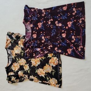 a.n.a Velvet Blouses Black Floral & Purple Floral Size Large